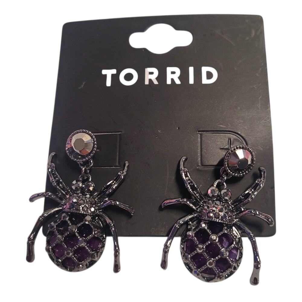 Torrid Bejeweled Spider Statement Stud Earrings Halloween Gothic Spooky Purple